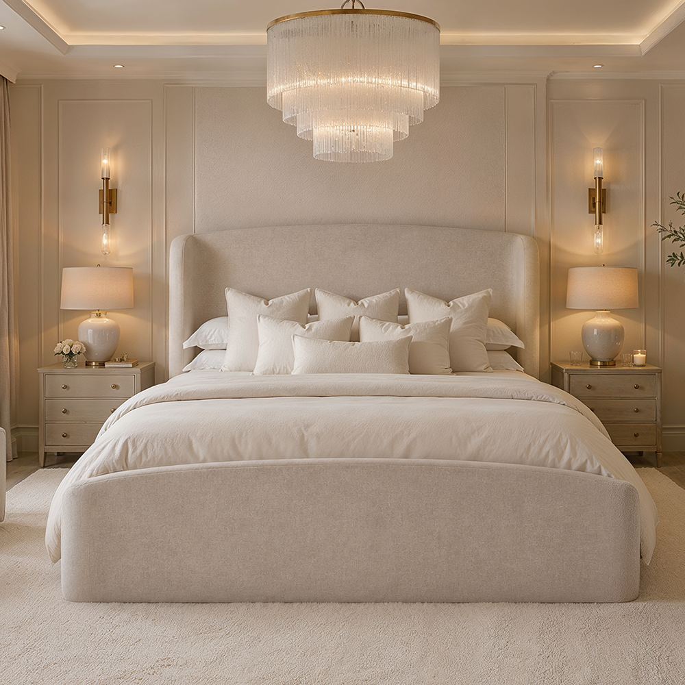 Reya Cashmere Textured Winged Ottoman Bed