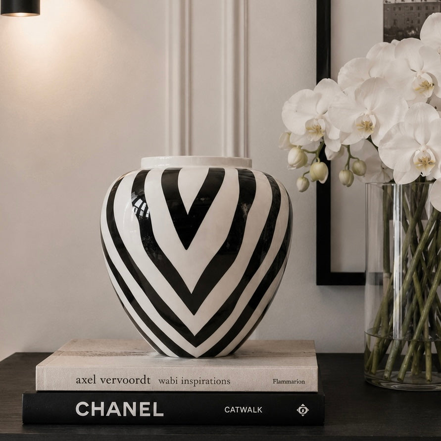 Arden Monochrome Zebra Print Vase