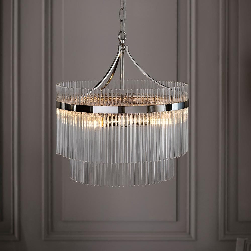 Abella 5 Light Silver & Glass Pendant Ceiling Light Lighting