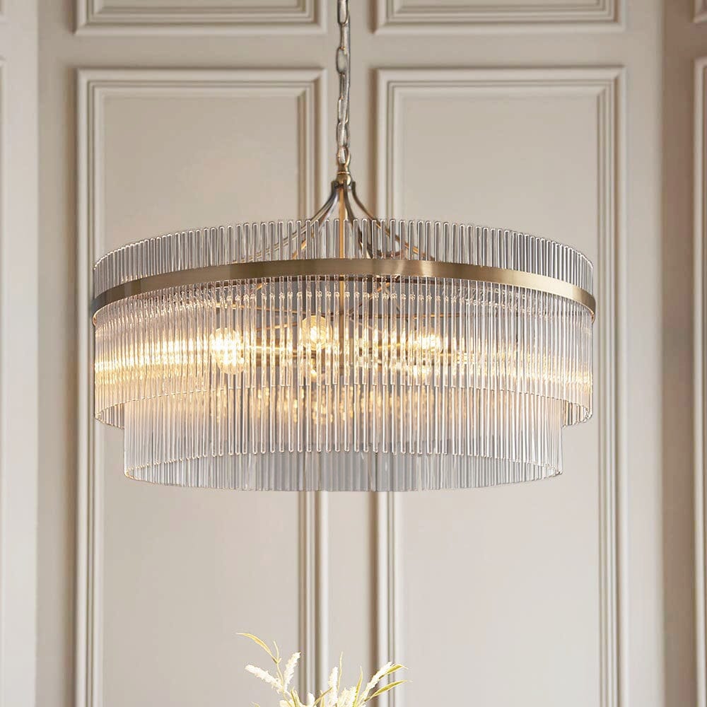 Abella Large 7 Light Gold & Glass Pendant Ceiling Light Lighting