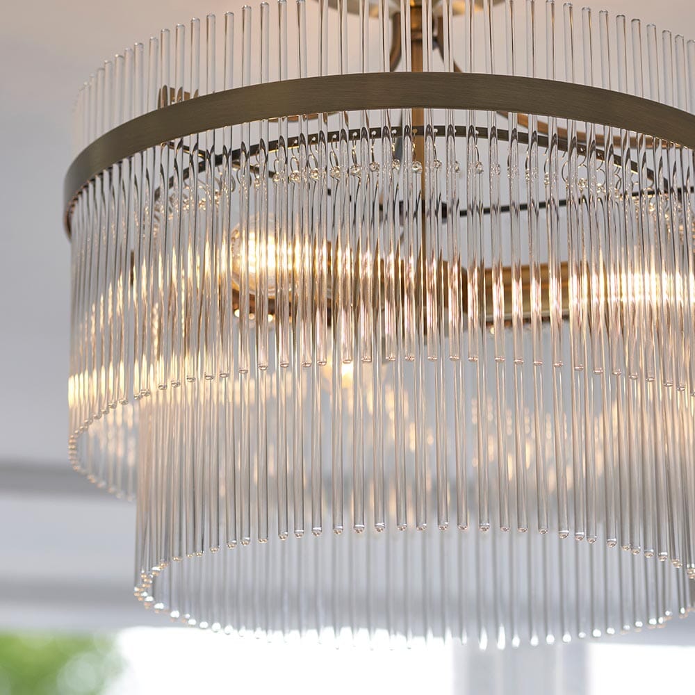 Abella Light Gold 3 Light Semi Flush Pendant Ceiling Light Lighting