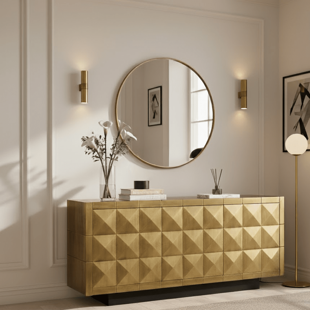 Abitha Luxury Brushed Gold 3 Door Sideboard Furniture