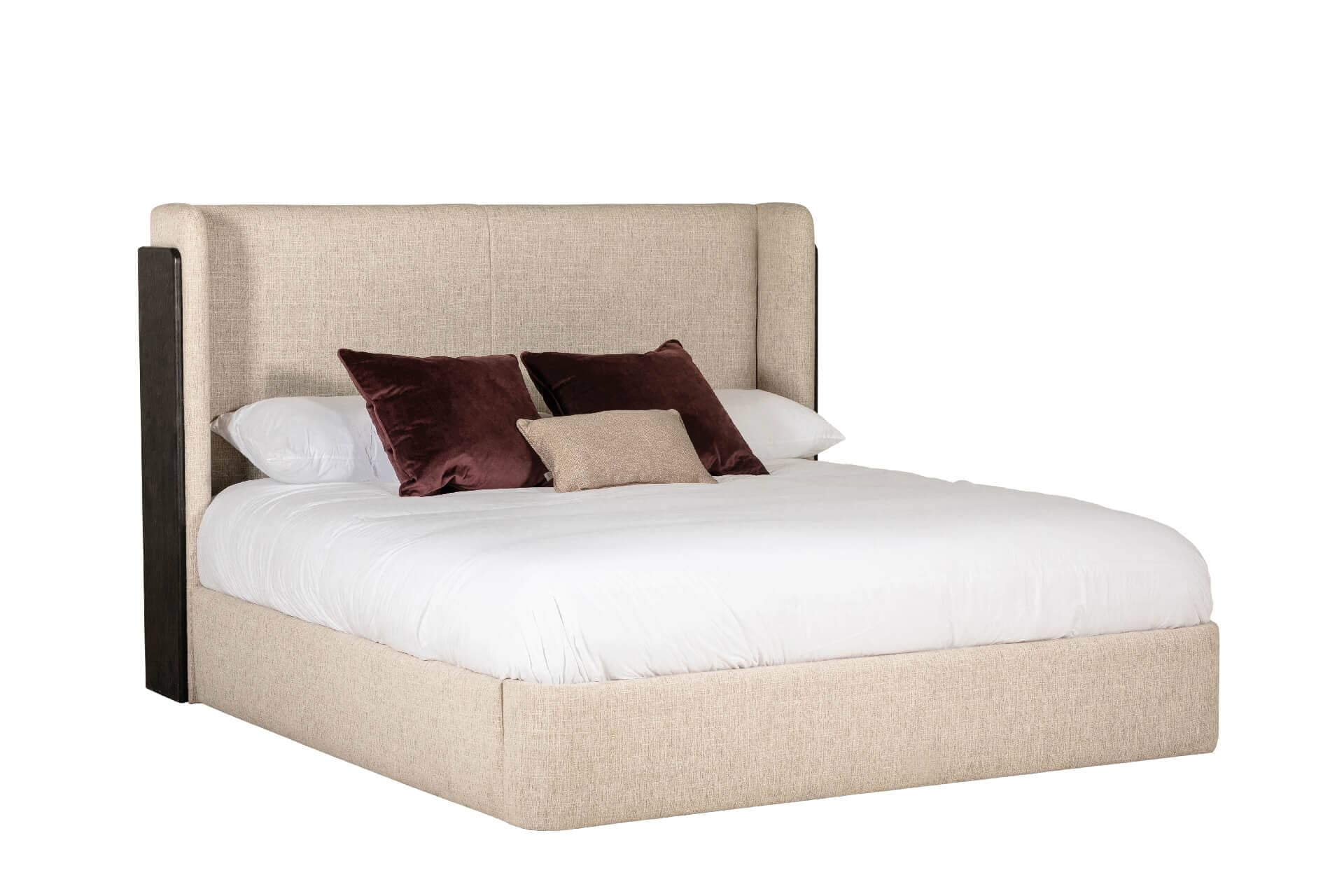 Adalynn Natural Textured Fabric Bed with Black Wooden Detail Beds and Headboards