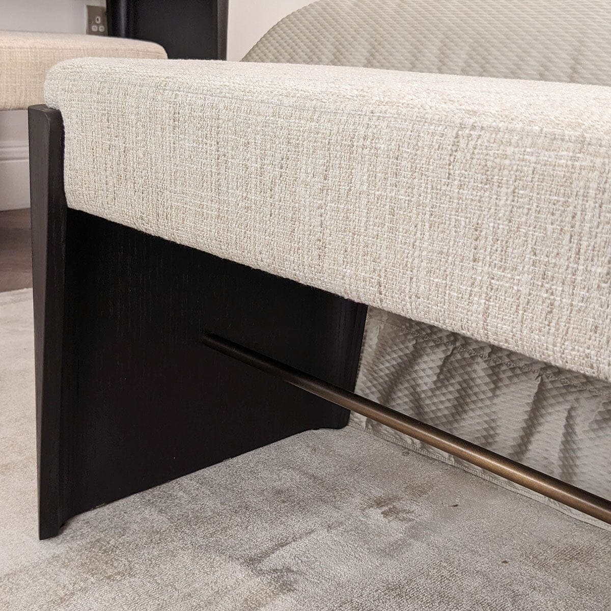 Adalynn Natural Textured Fabric Bench with Black Wooden Legs Furniture