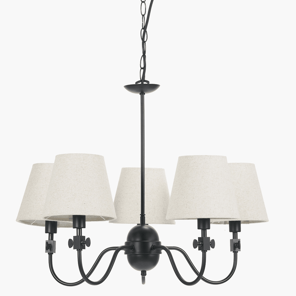 Adelisa Black & Cream 5 Arm Pendant Ceiling Light Lighting
