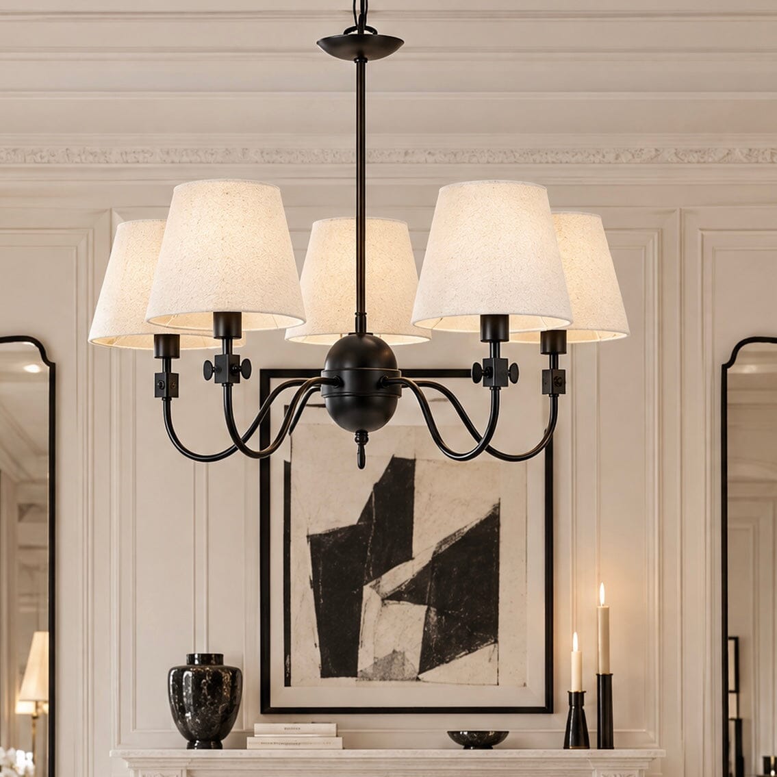 Adelisa Black & Cream 5 Arm Pendant Ceiling Light Lighting