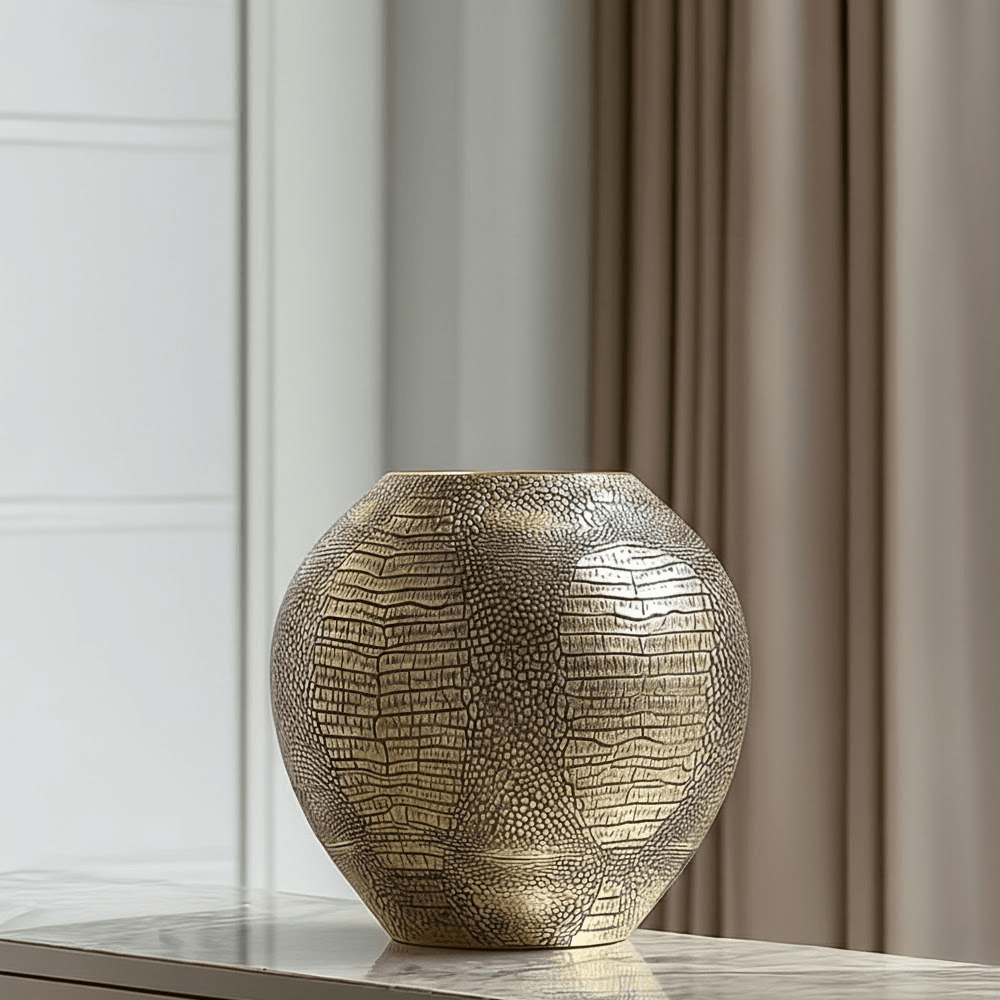 Adeta Crocodile Print Gold Statement Vase Accessories