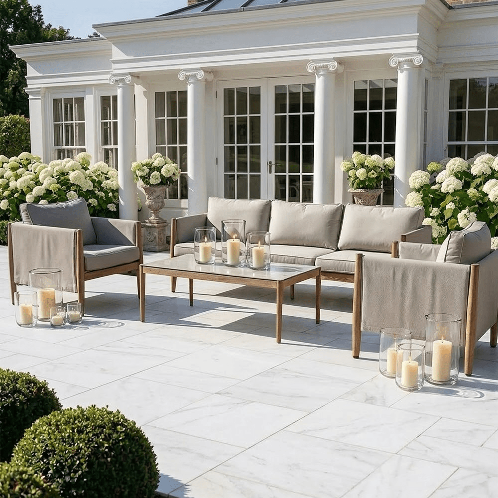 Adria Almond Upholstered Outdoor Lounge Set- Seats 5 Outdoor