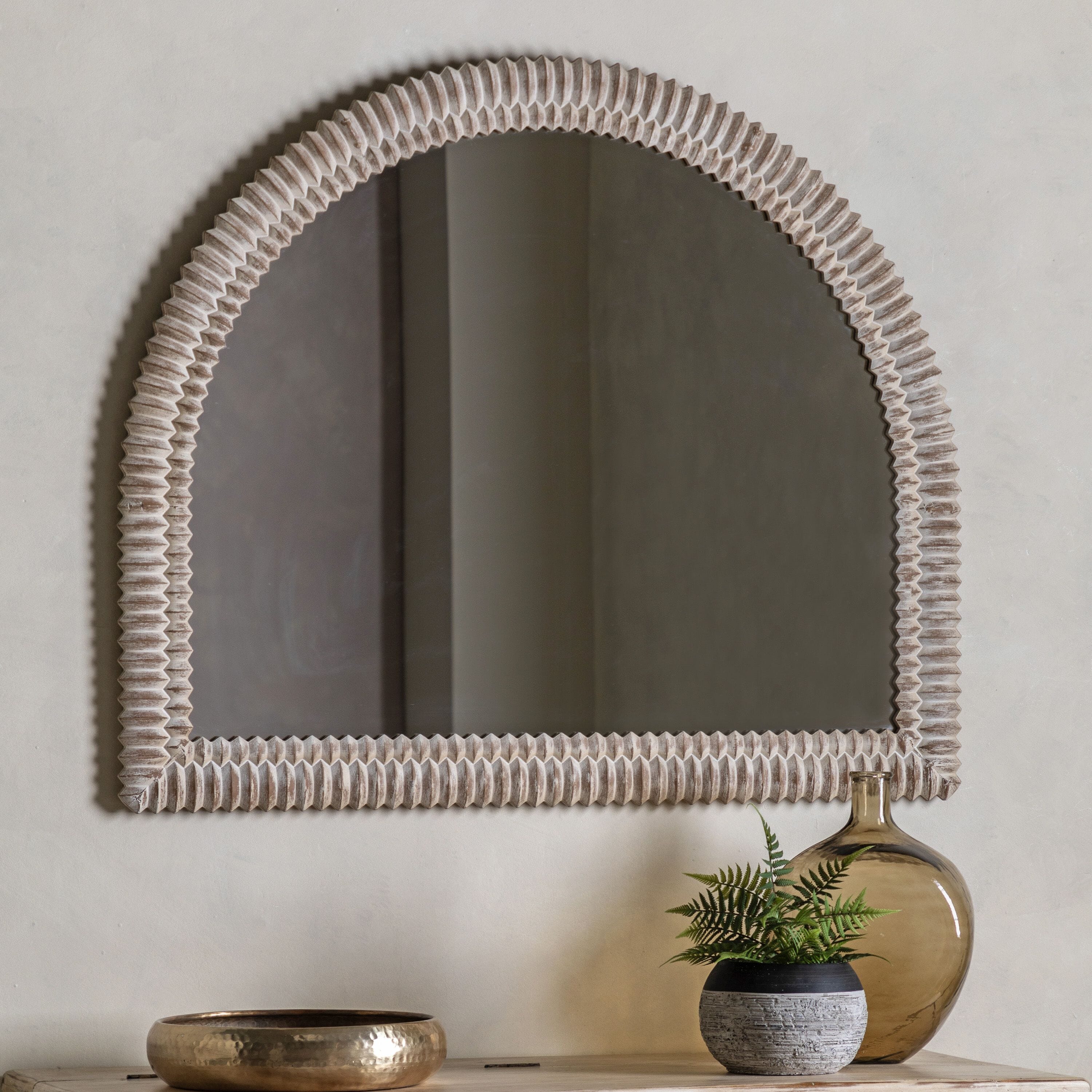 Agara Arched Overmantle White Wash Distressed Textured Mirror Accessories