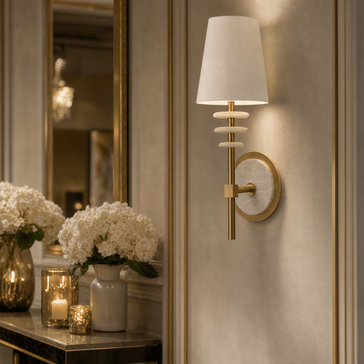 Ailani Luxury Alabaster Marble & Gold Wall Light Lighting