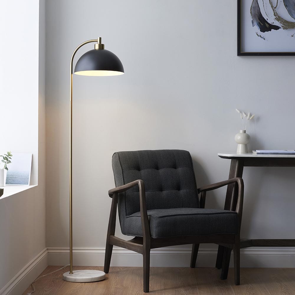 Aimee Black & Gold Task Floor Lamp with Marble Base Lighting
