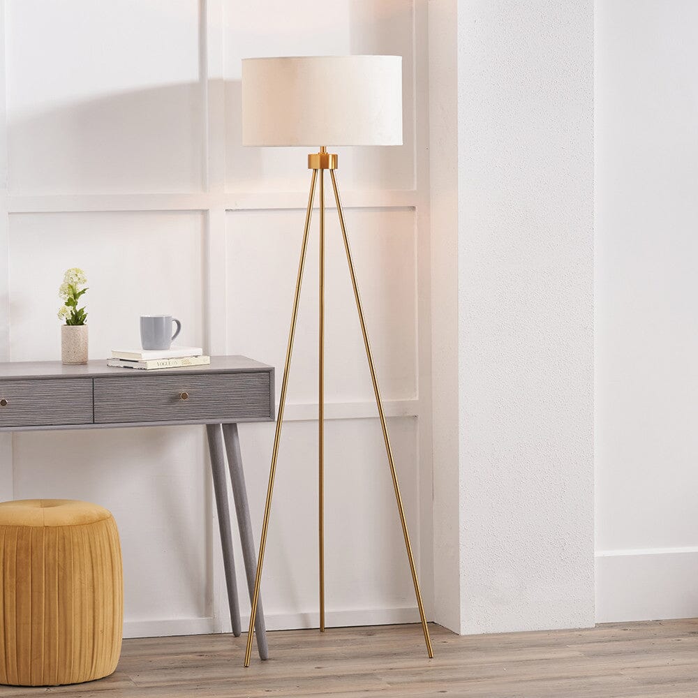 Akira Gold Tripod Floor Lamp with Ivory Shade Lighting