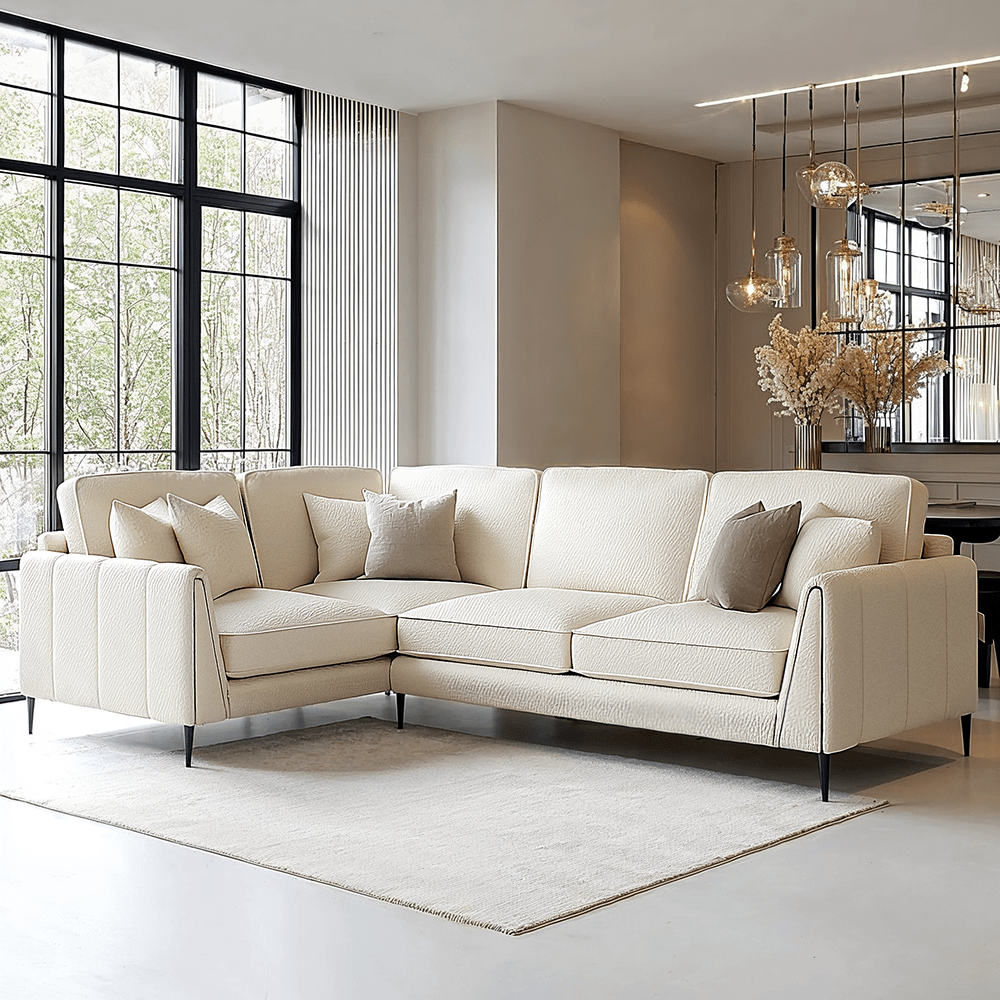 Alaina Cloud Bouclé Sofa Range with Black Legs Sofa Standard Corner Sofa - Left Hand Facing