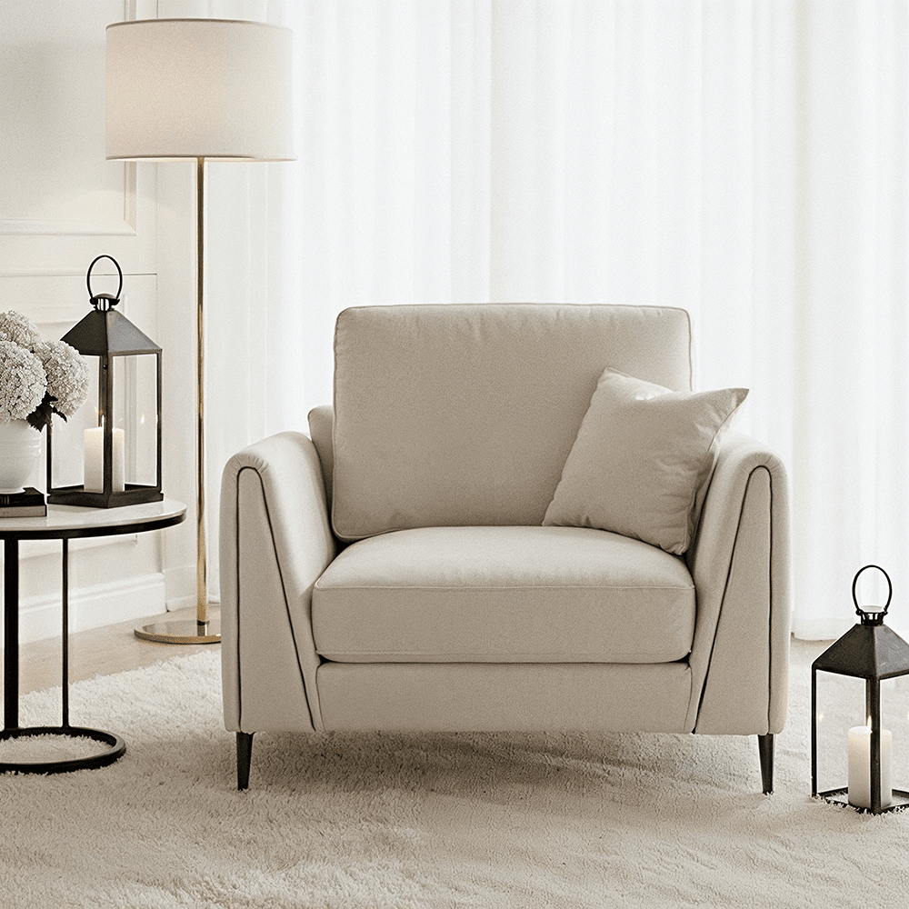 Alaina Cream Velvet Armchair with Black Legs Sofa