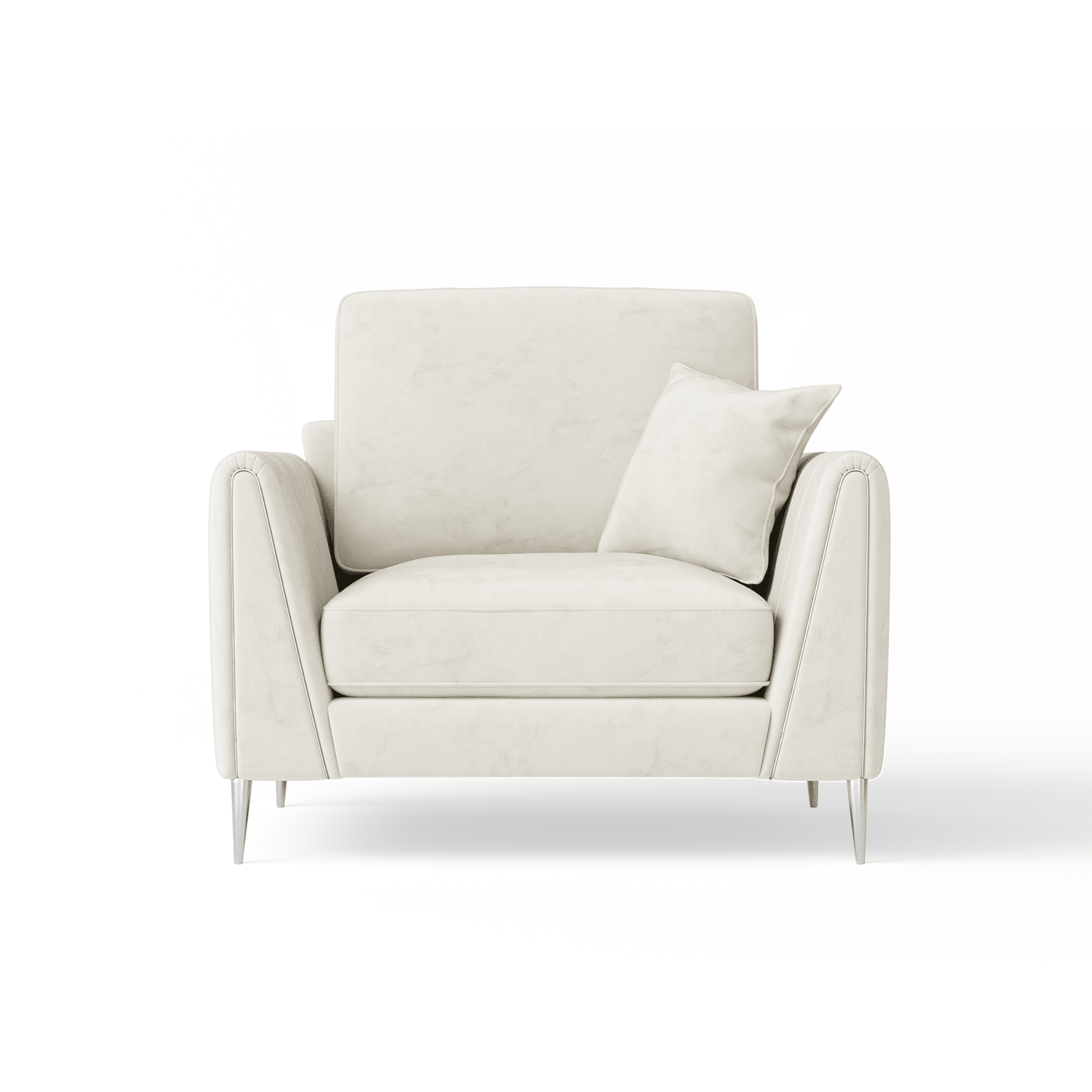 Alaina Cream Velvet Armchair with Silver Legs Sofa