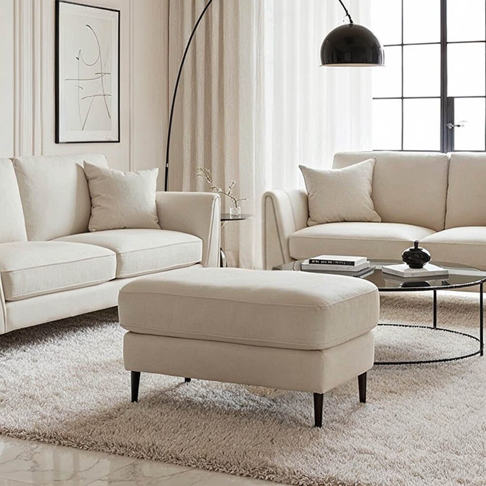 Alaina Cream Velvet Footstool with Black Legs Sofa