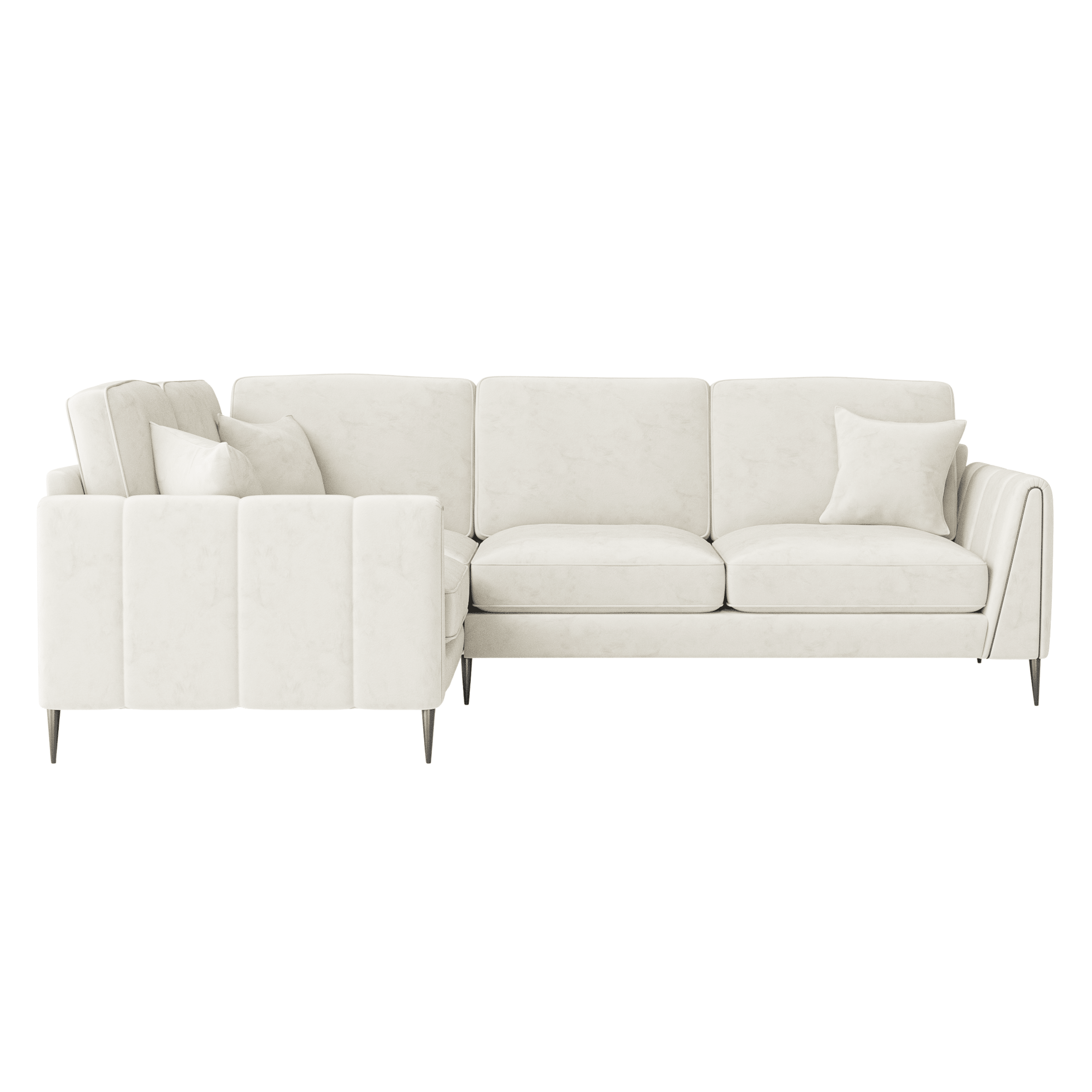 Alaina Cream Velvet Left Hand Facing Corner Sofa with Black Legs Sofa
