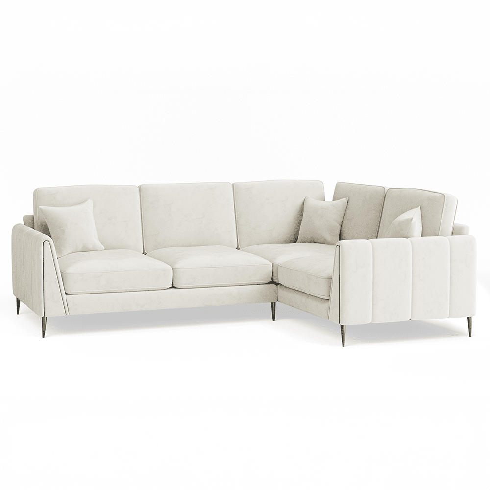 Alaina Cream Velvet Right Hand Facing Corner Sofa with Black Legs Sofa