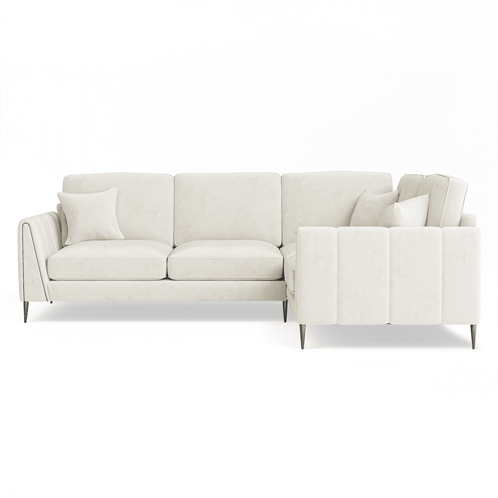 Alaina Cream Velvet Right Hand Facing Corner Sofa with Black Legs Sofa