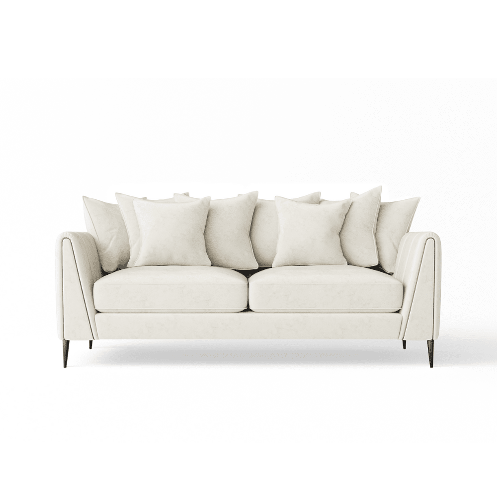 Alaina Cream Velvet Scatter Back 3 Seater Sofa with Black Legs Sofa
