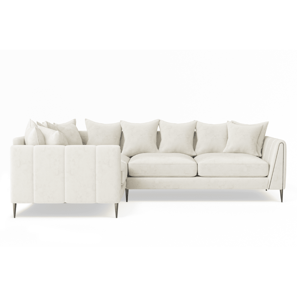 Alaina Cream Velvet Scatter Back Left Hand Facing Corner Sofa with Black Legs Sofa