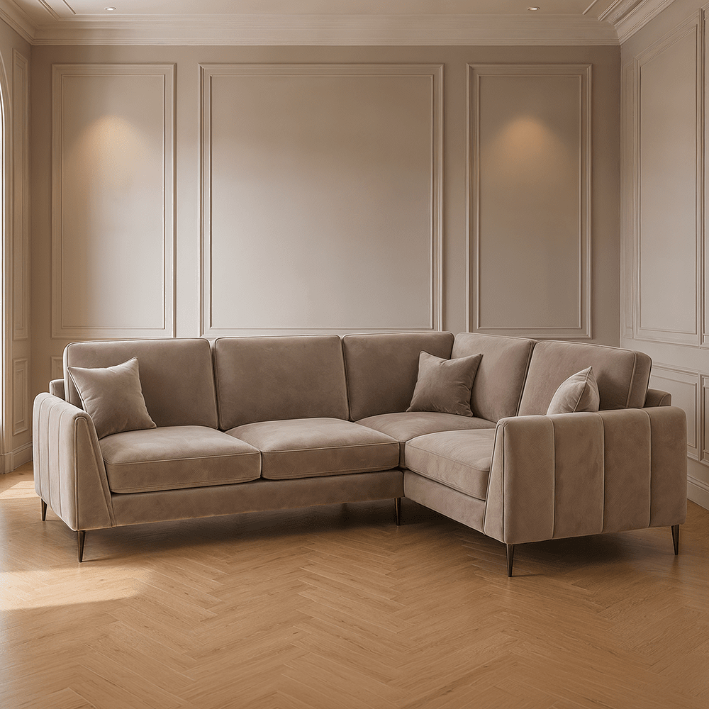 Alaina Mink Velvet Right Hand Facing Corner Sofa with Black Legs Sofa