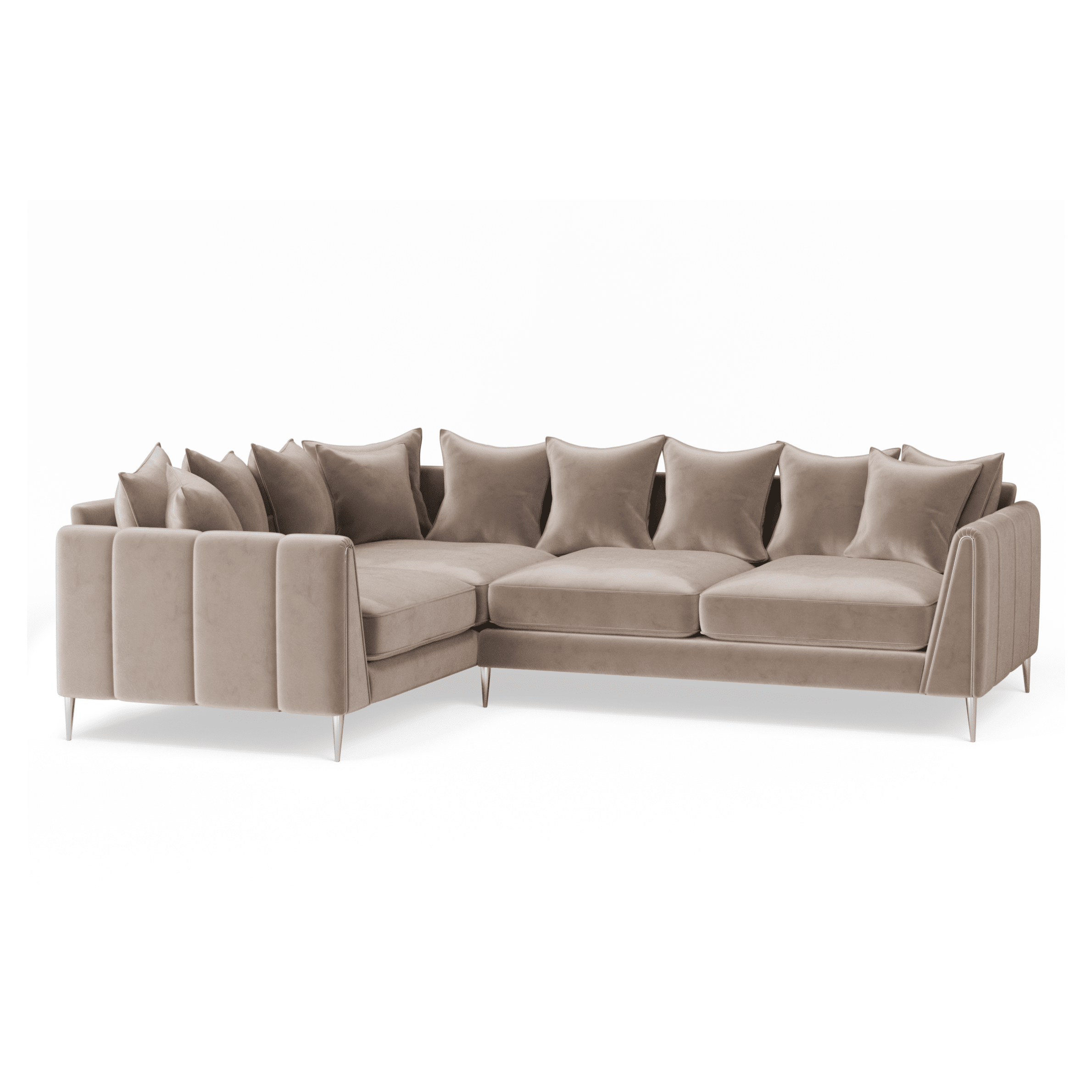 Alaina Mink Velvet Scatter Back Left Hand Facing Corner Sofa with Silver Legs Sofa