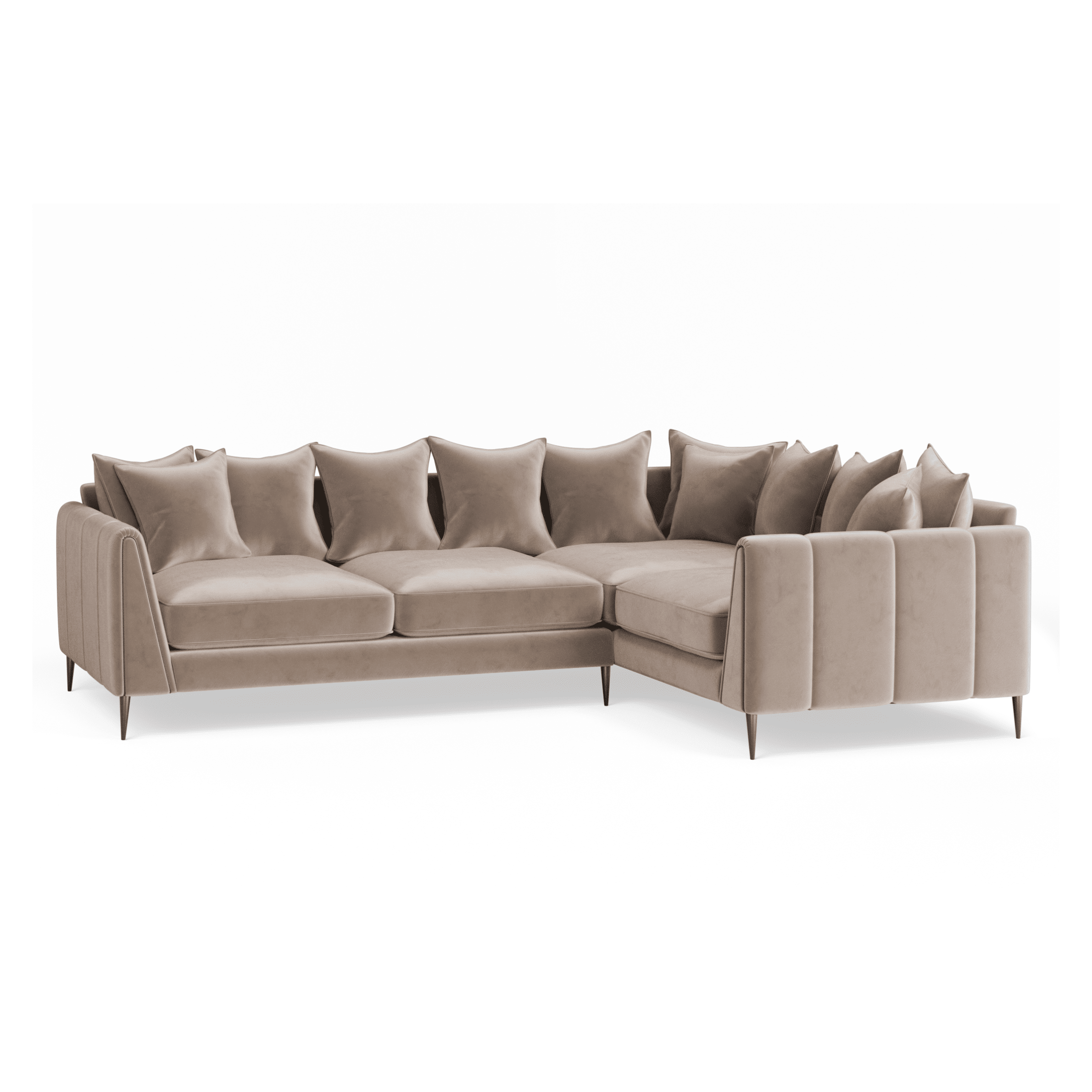 Alaina Mink Velvet Scatter Back Right Hand Facing Corner Sofa with Black Legs Sofa