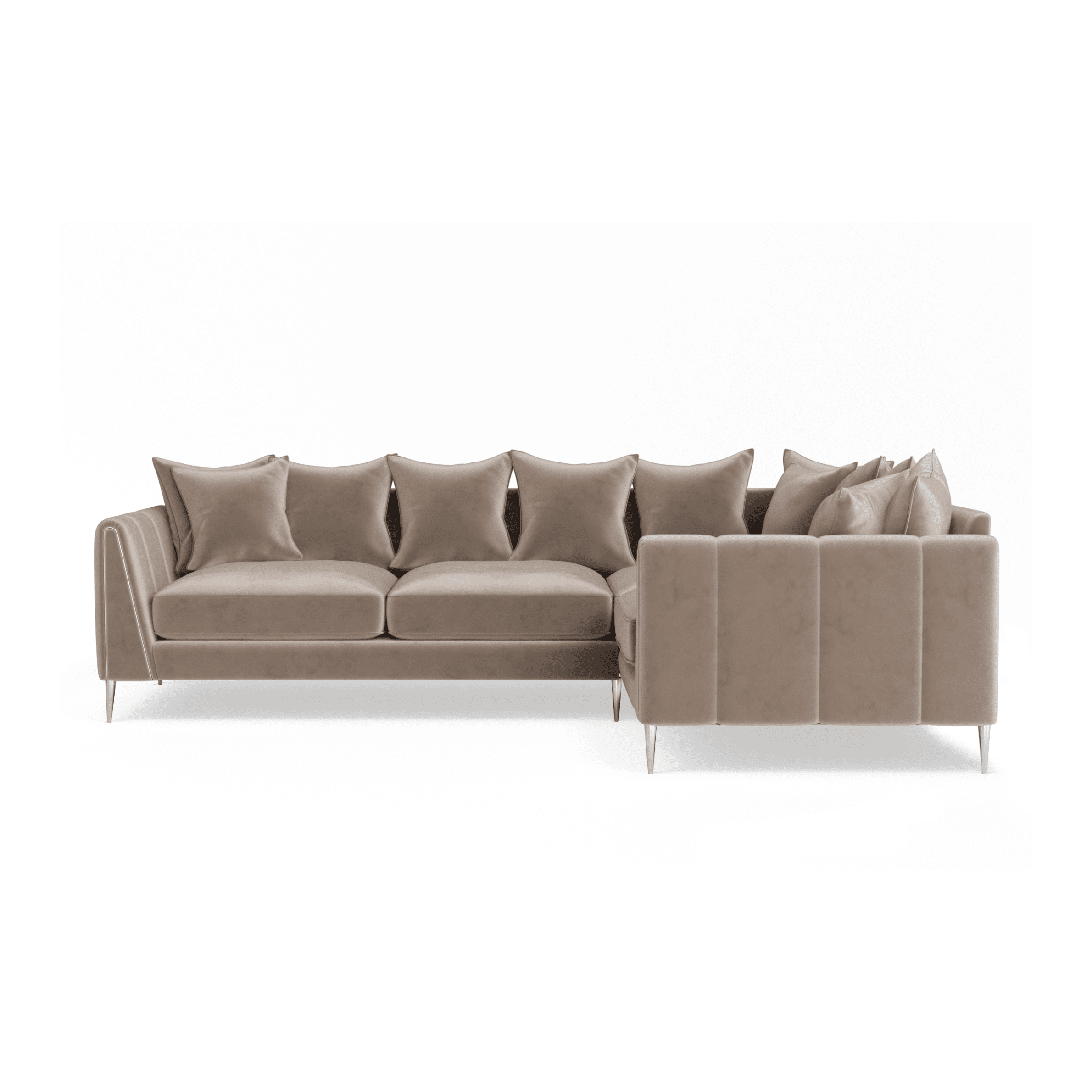 Alaina Mink Velvet Scatter Back Right Hand Facing Corner Sofa with Silver Legs Sofa