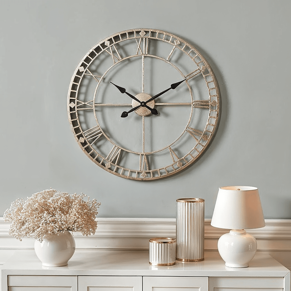 Aldina Large Gold Metal Round Wall Clock Accessories
