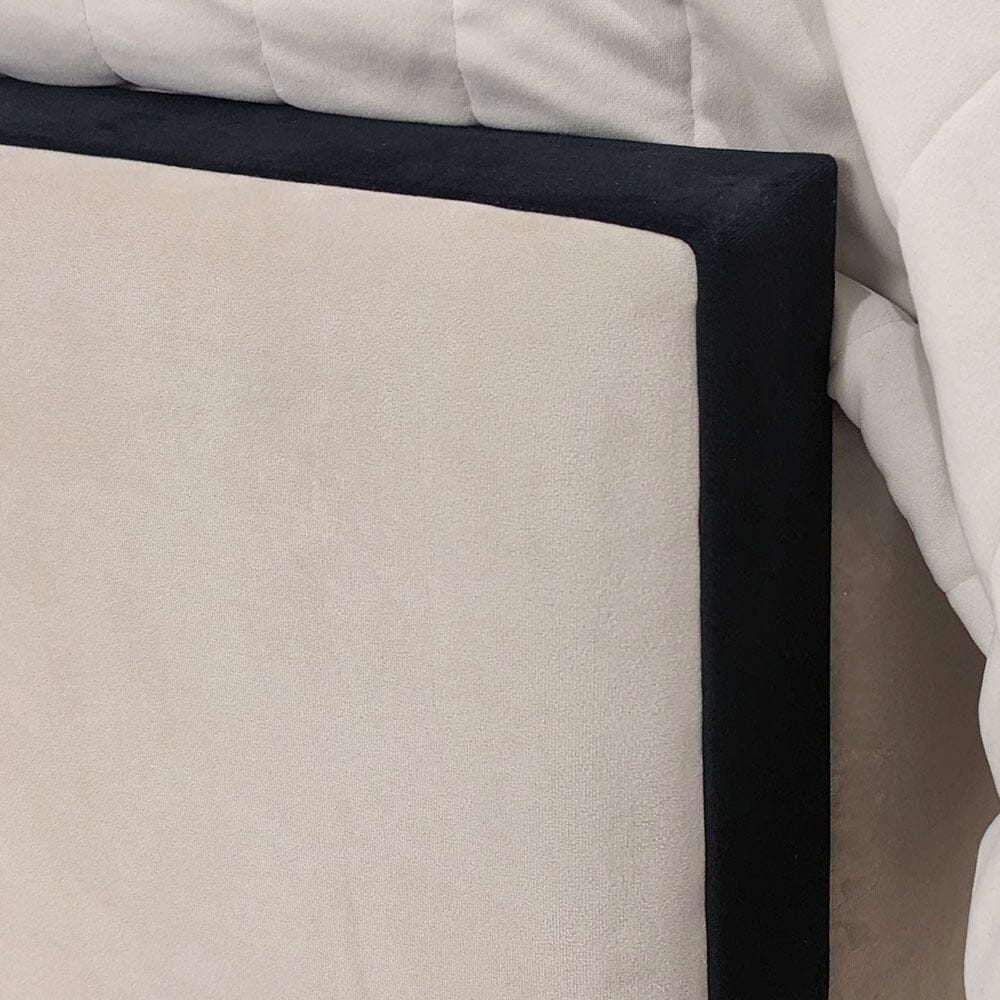 Alessi Vanilla Velvet Luxury Bed with Contrast Black Piping MTO Beds and Headboards