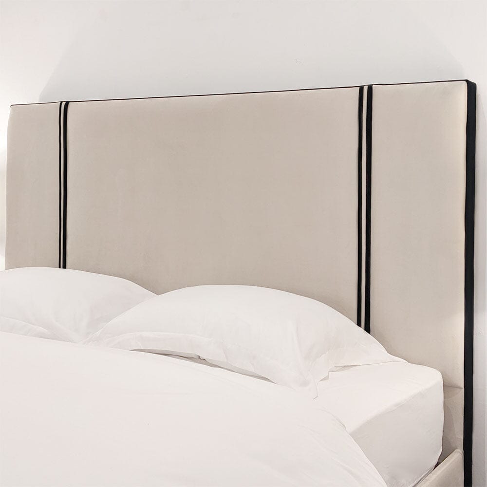 Alessi Vanilla Velvet Luxury Bed with Contrast Black Piping MTO Beds and Headboards