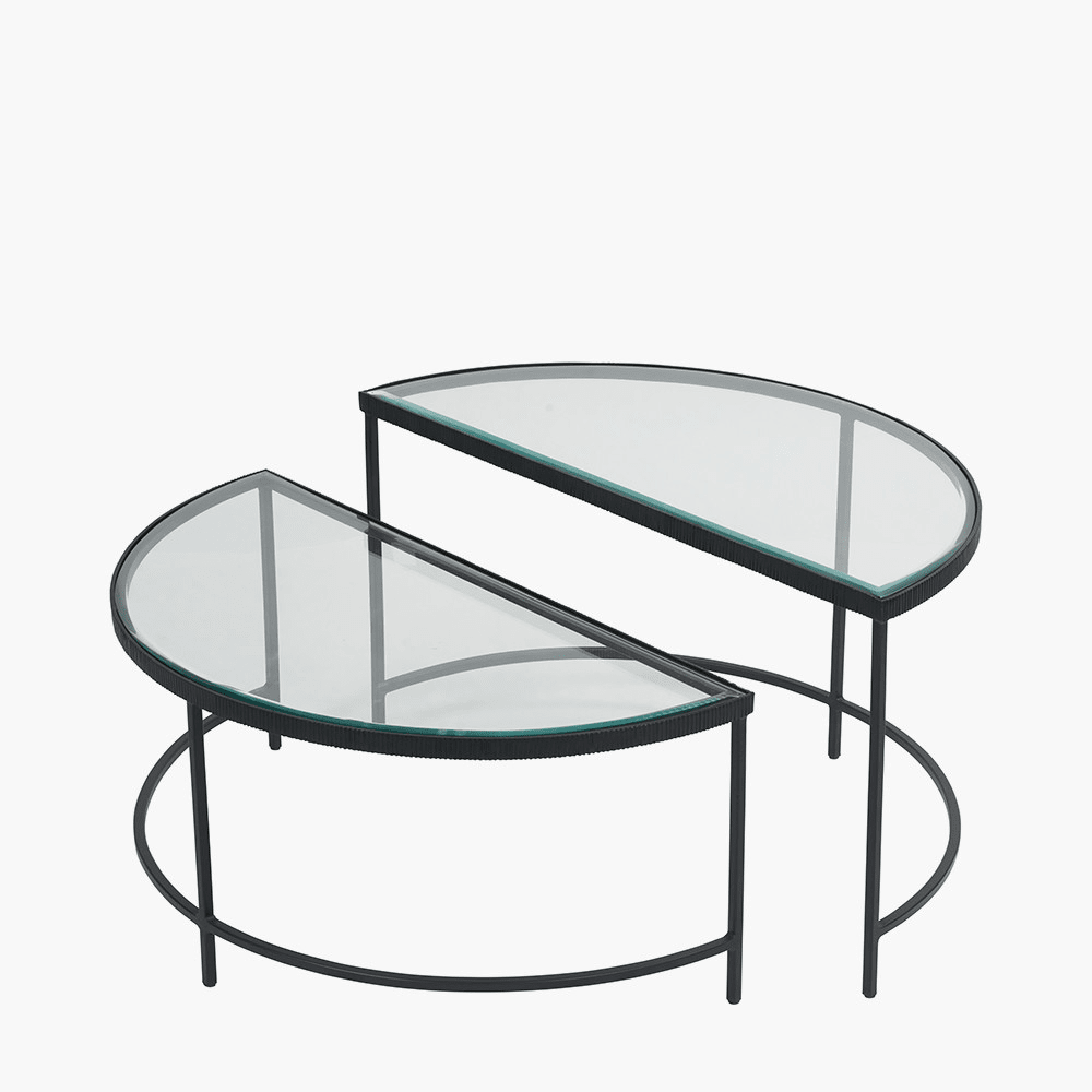 Alexis Bevelled Glass & Black Half Moon Coffee Tables - Set of 2 Furniture