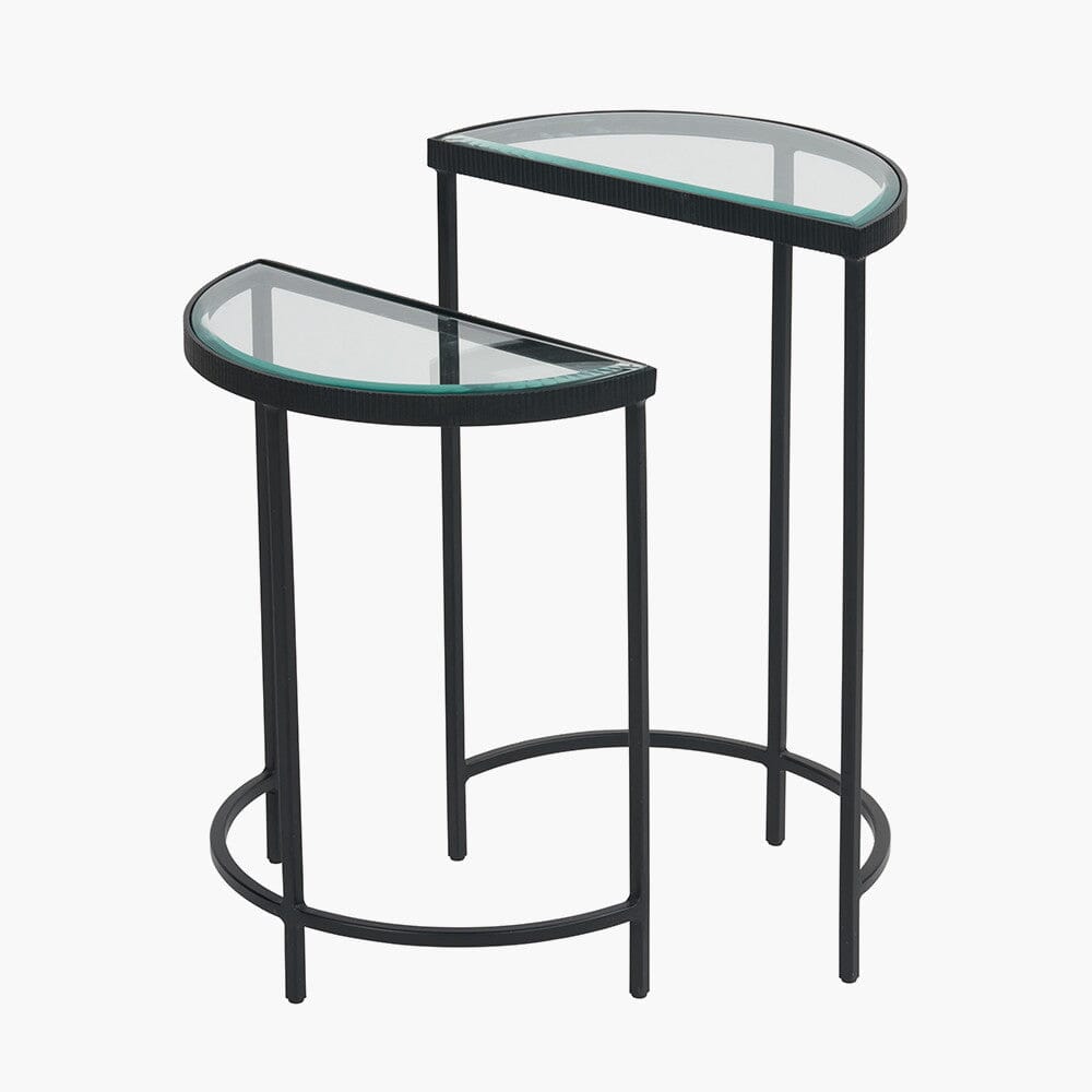 Alexis Bevelled Glass & Black Half Moon Side Tables - Set of 2 Furniture