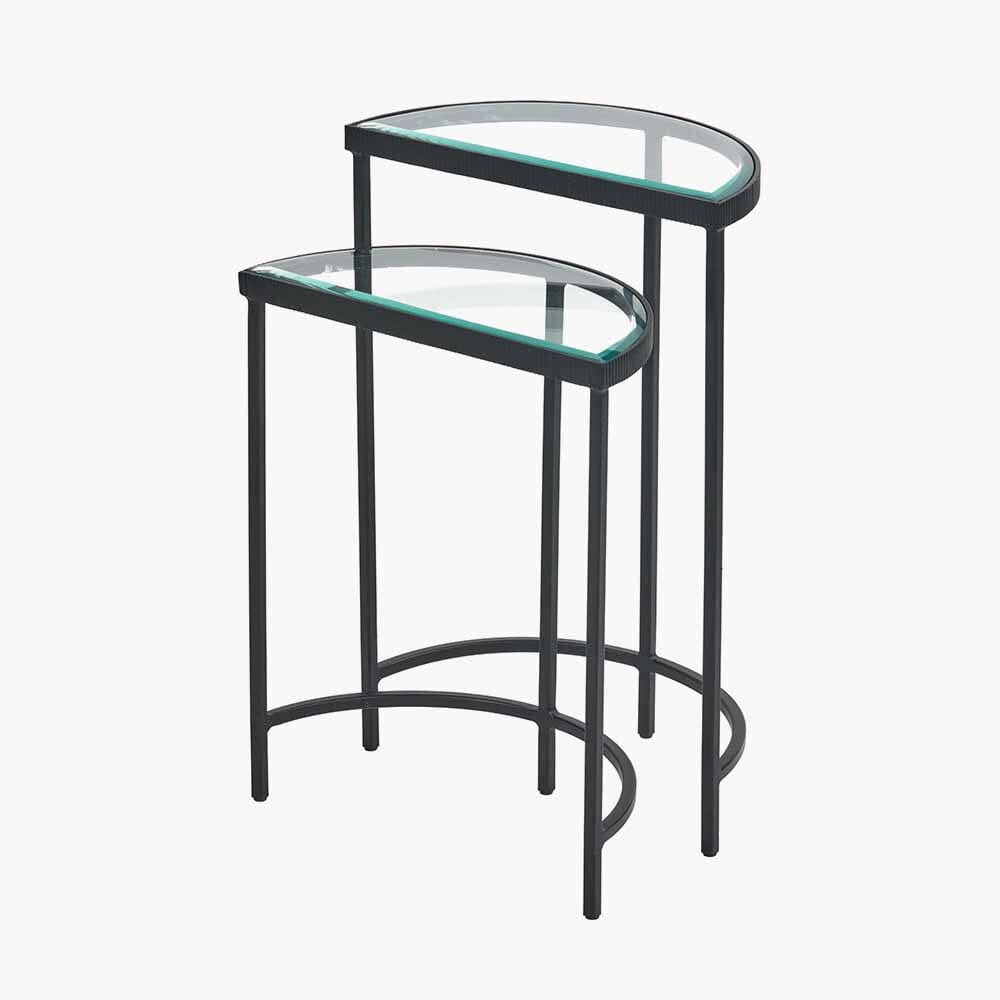 Alexis Bevelled Glass & Black Half Moon Side Tables - Set of 2 Furniture