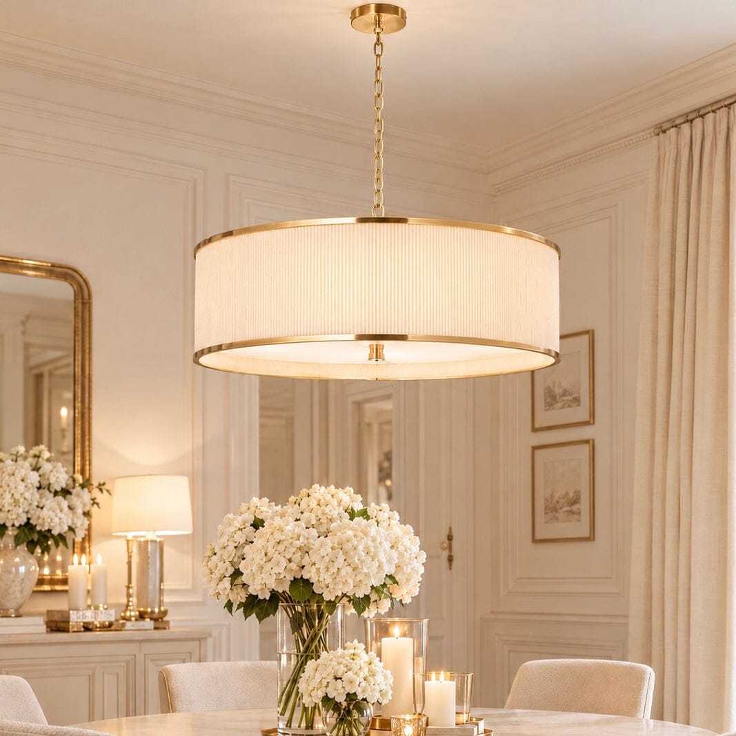 Alexis Cream Pleated & Gold 5 Light Ceiling Light Lighting
