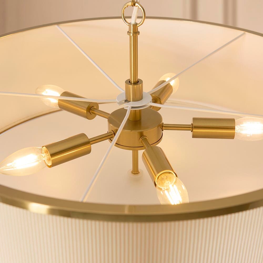 Alexis Cream Pleated & Gold 5 Light Ceiling Light Lighting