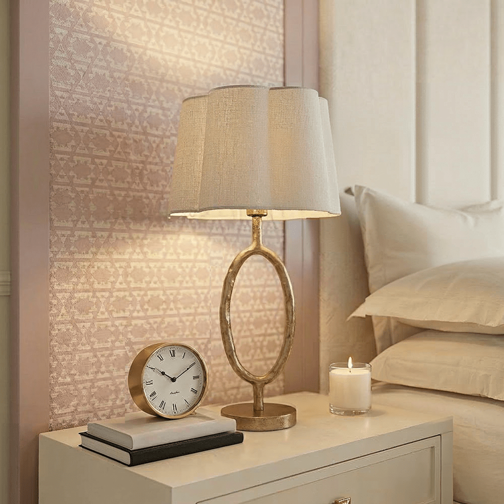 Alfie Gold Table Lamp with Scalloped Linen Shade Lighting