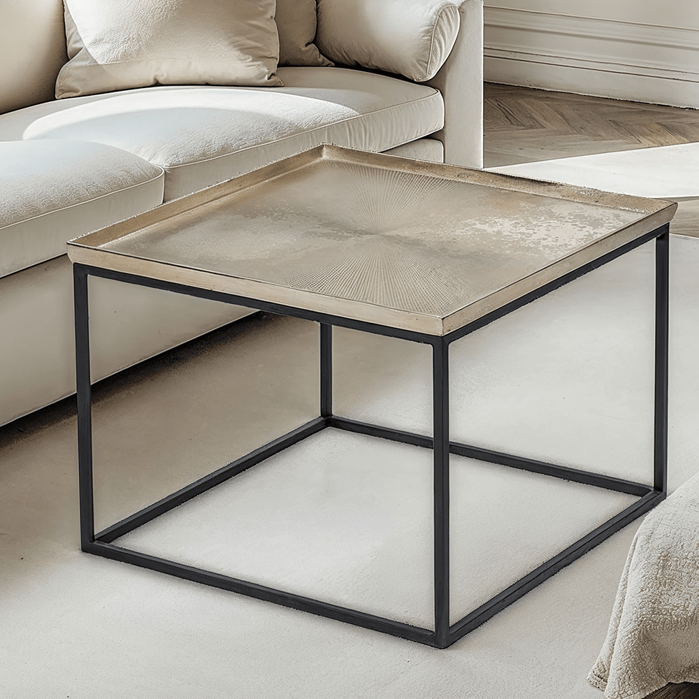 Alonzo Gold & Black Metal Square Coffee Table Furniture