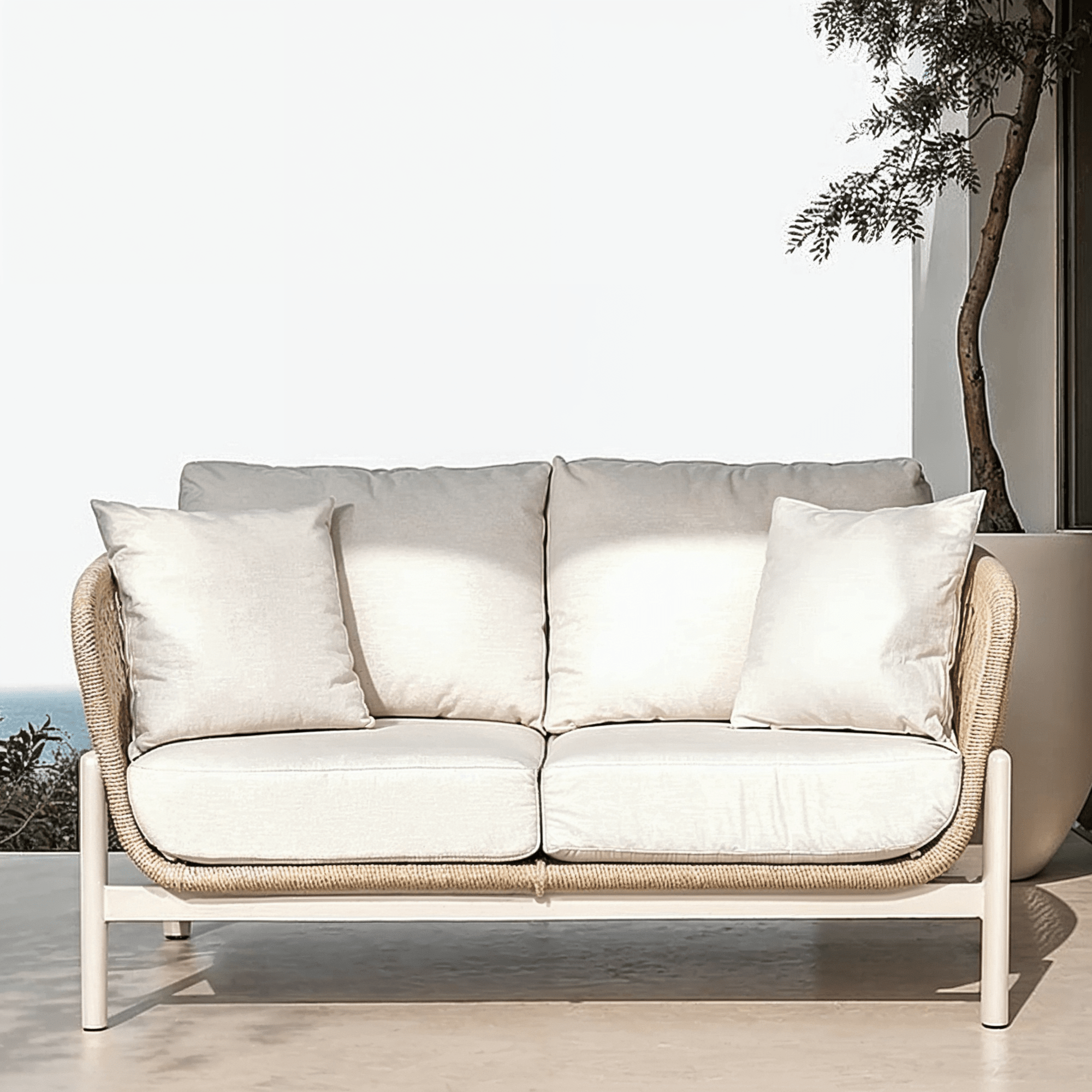 Amalfi Outdoor Cream & Natural Rope Weave 2 Seater Sofa Outdoor