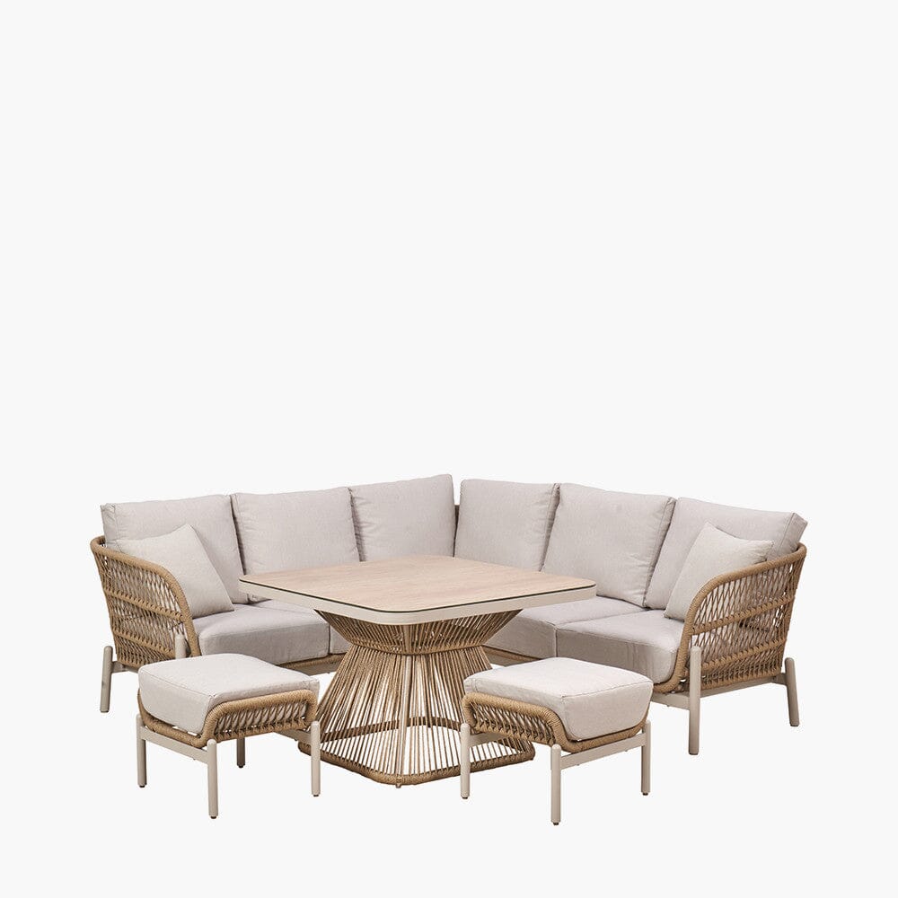 Amalfi Outdoor Cream & Natural Rope Weave Corner Seating Set Outdoor