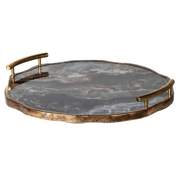 Amaretti Marble Effect Abstract Tray with Gold Handles Accessories