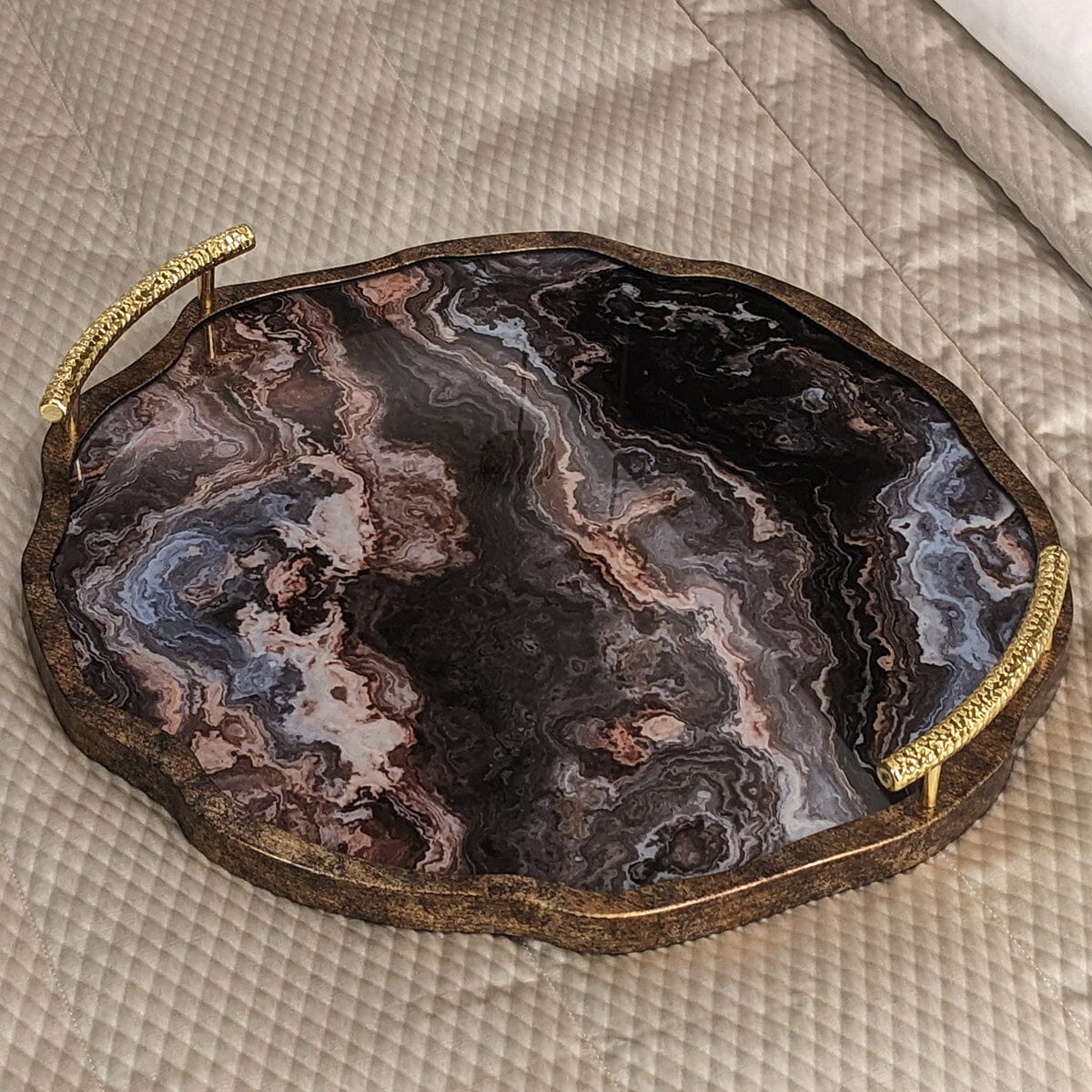 Amaretti Marble Effect Abstract Tray with Gold Handles Accessories