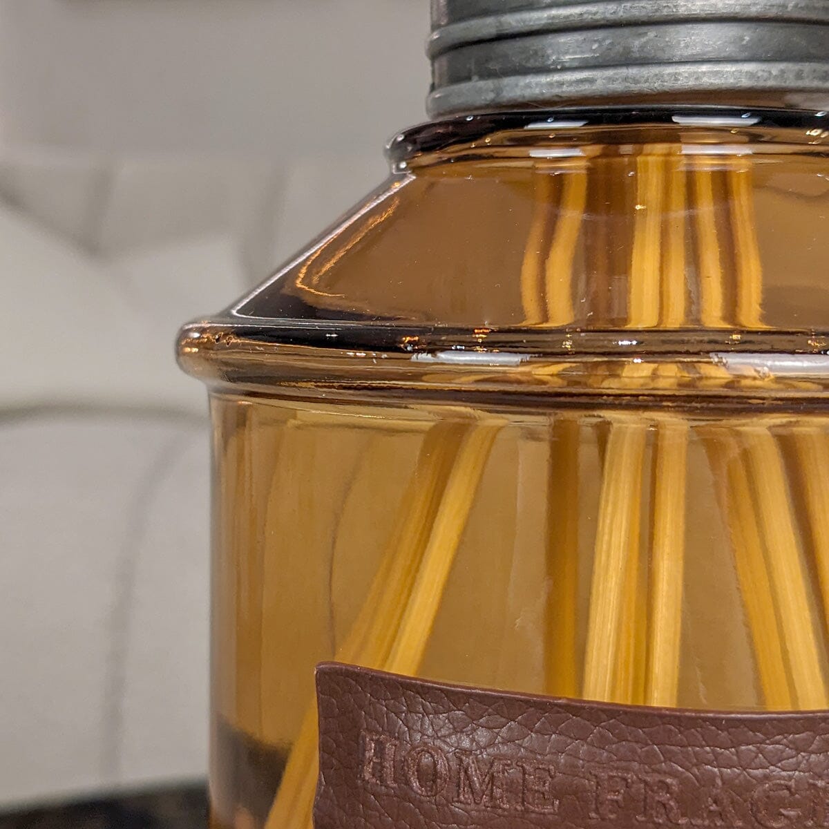 Amber Tinted Glass Leather Large Reed Diffuser Fragrance