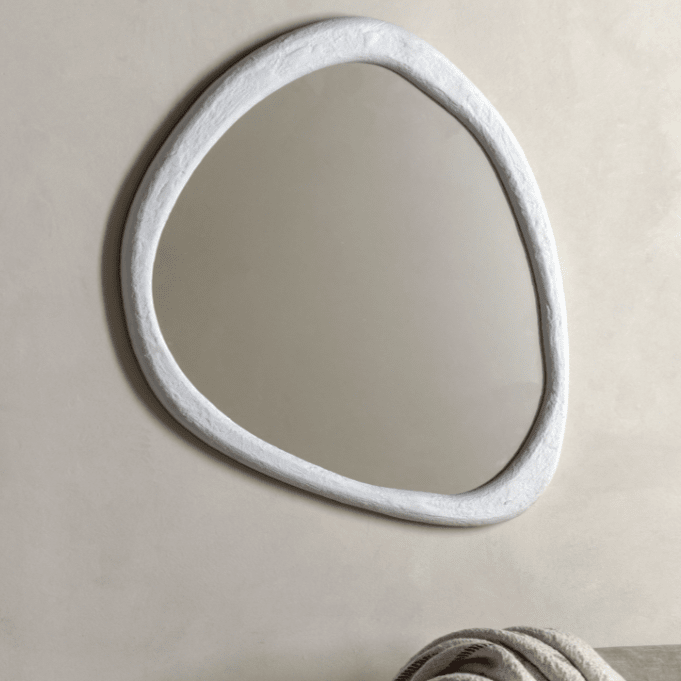 Amina White Concrete Effect Abstract Pebble Mirror Accessories