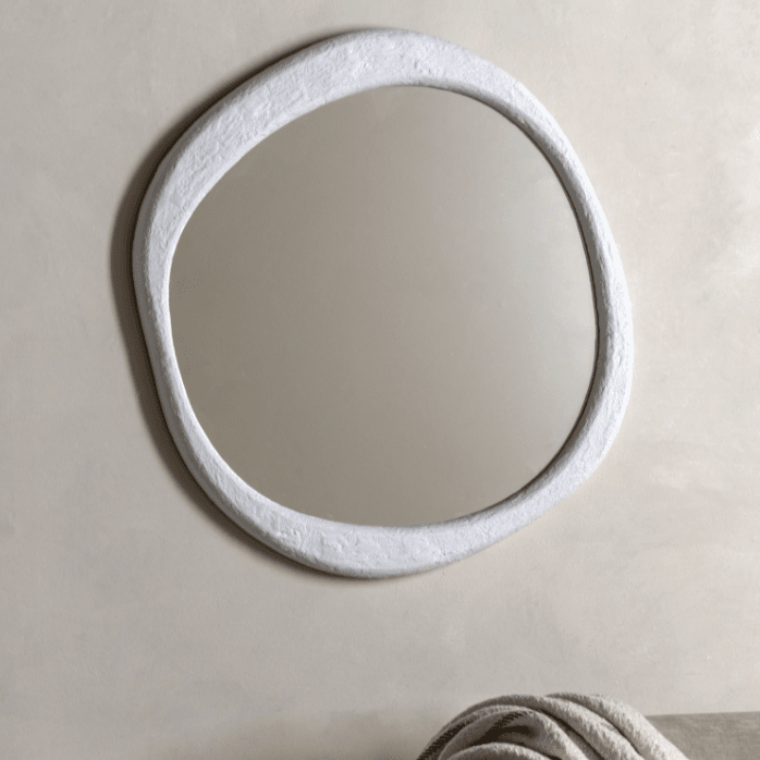Amina White Concrete Effect Rounded Pebble Mirror Accessories