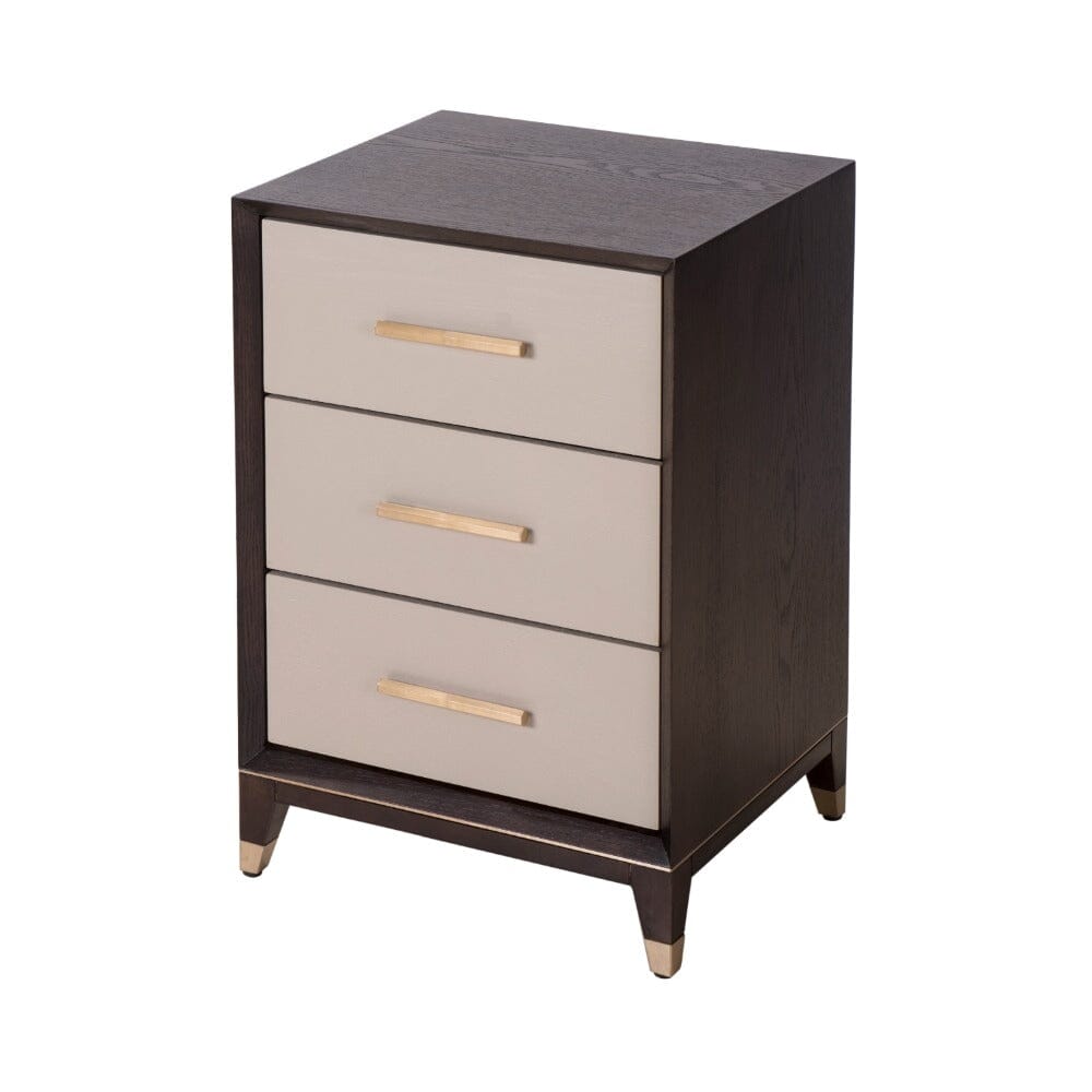 Amora Dark Wood 3 Drawer Bedside Table with Brass Details Furniture