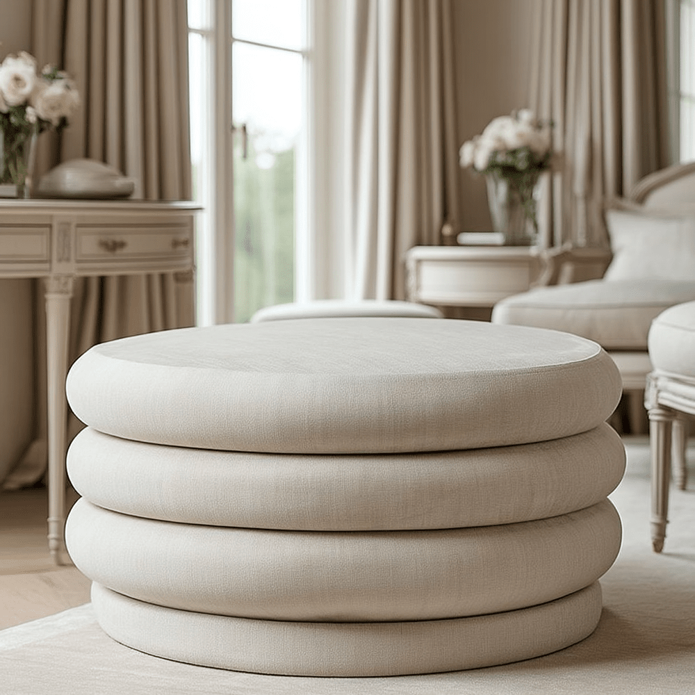 Amreli Curved Cream Large Storage Ottoman Footstool Furniture