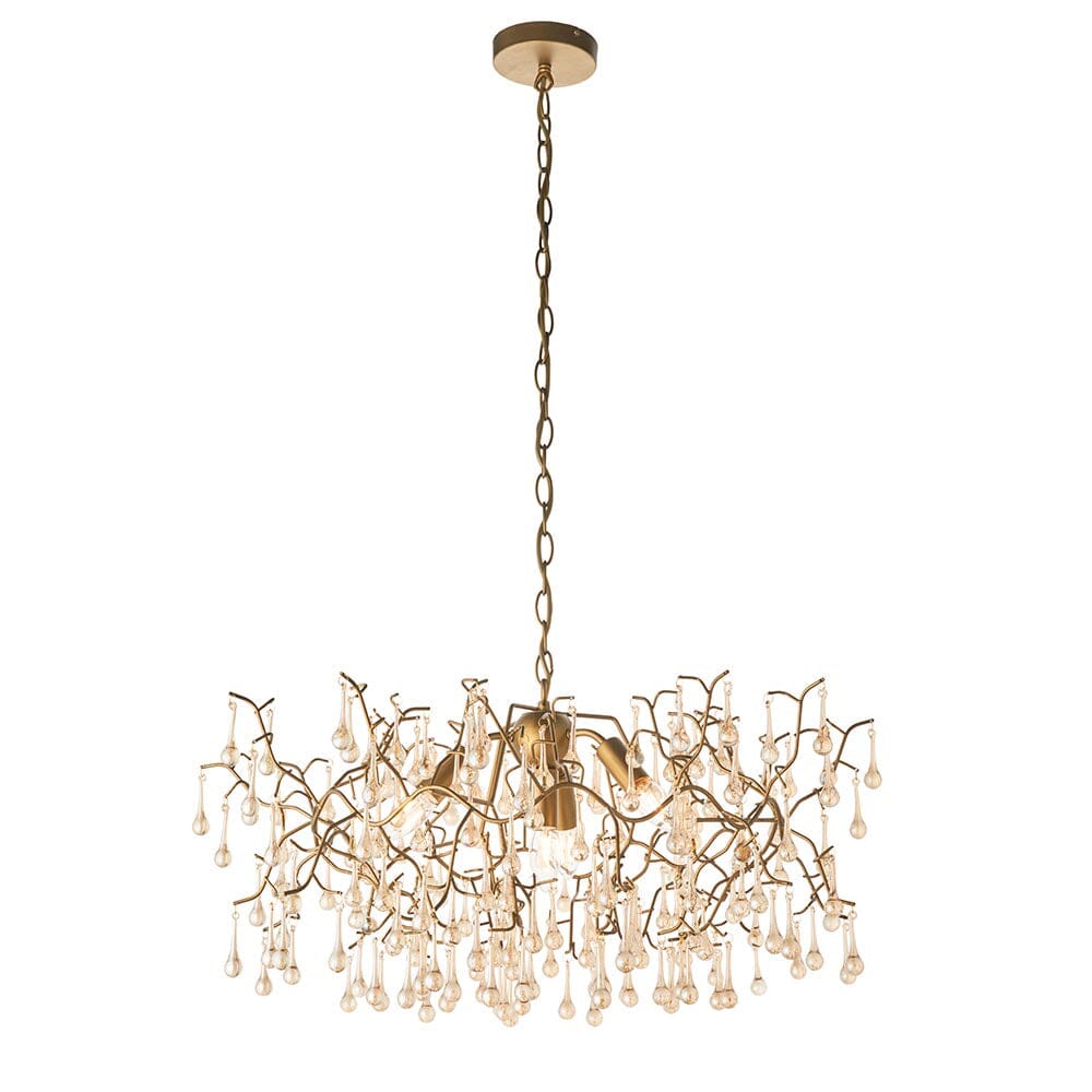 Anais Gold Branch Chandelier with Glass Droplets Lighting