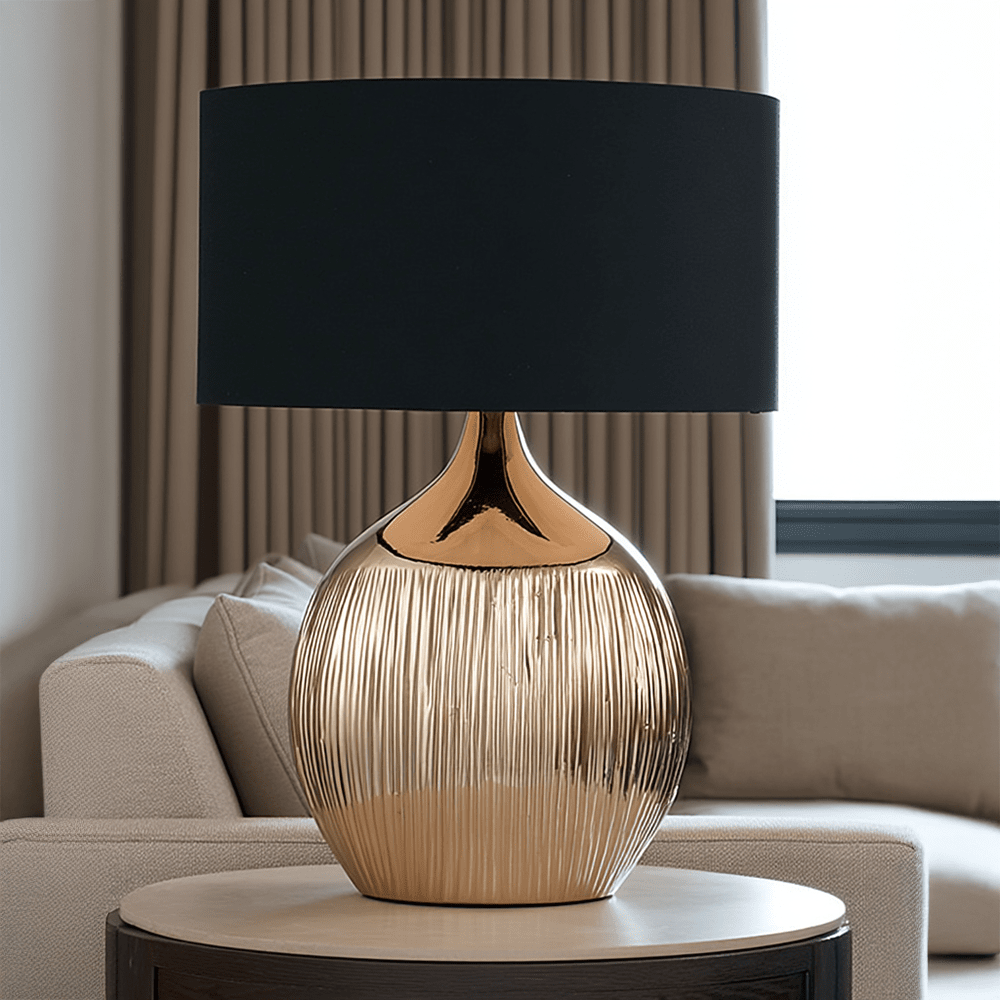 Andros Rounded Gold Table Lamp with Black Shade Lighting